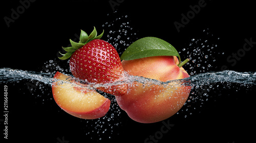 Fresh fruit emerging from water with splashes