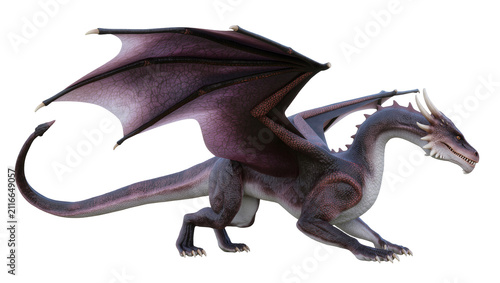Konstfotografi Isolated striking mythical dragon with intricate purple scales and impressive le