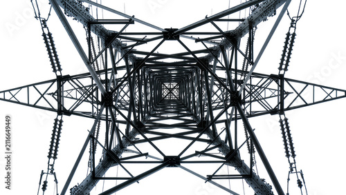 Cuadro en lienzo Isolated high-voltage electricity pylon tower framework, intricate metal grid ag