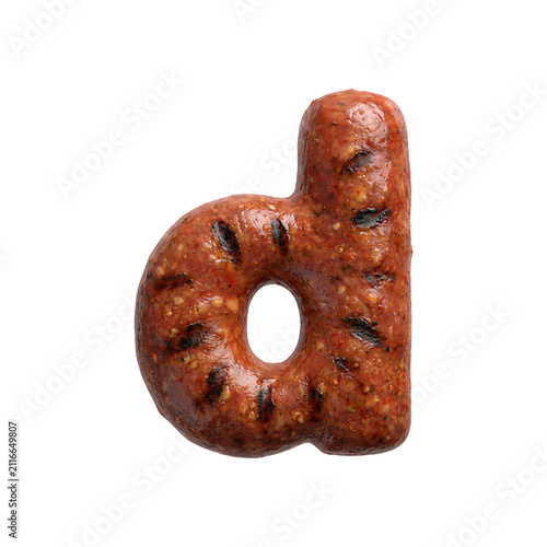Merguez sausage letter D - Small Barbecue font isolated on white background. Perfect alphabet for creative illustrations related to Barbecue, Grilled meat, oriental cuisine...