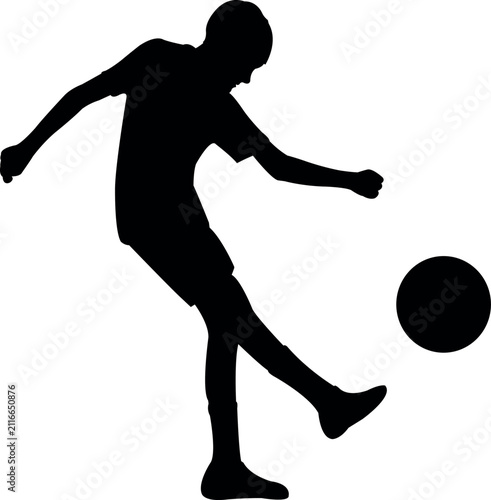 a boy kicking the ball, silhouette vector
