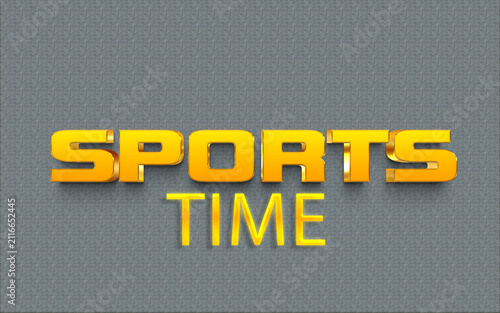 Sports Time 3D gold text. Golden metallic typography for athletic event promotion.
