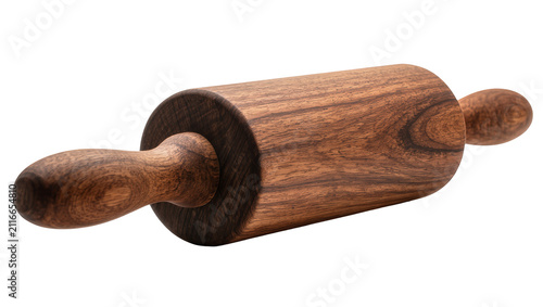 Fotografía Isolated wooden rolling pin, classic kitchen baking tool with beautiful natural dark wood grain