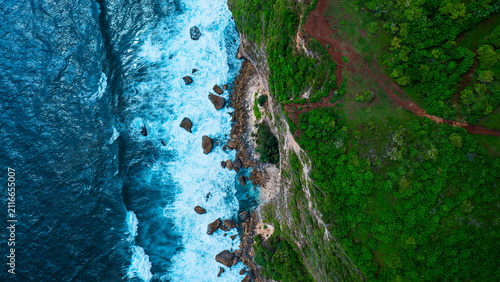 Karang boma cliff on bali aerial ciew drom drone