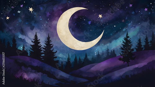 night sky with moon and stars