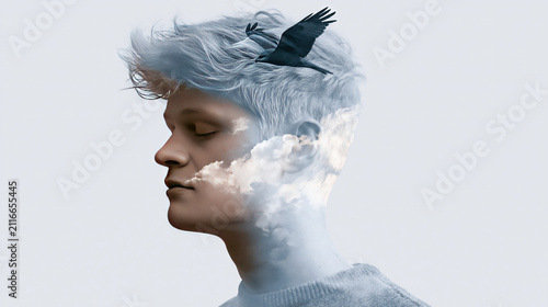 Portrait of a Person with a Bird on Their Head