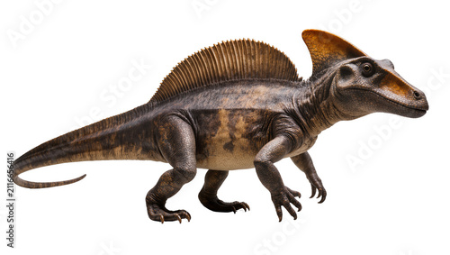 Isolated prehistoric Dimetrodon walking, detailed ancient synapsid predator, historical reptile model