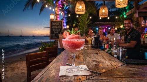 Frozen Strawberry Daiquiri Cocktail at Caribbean Beach Bar