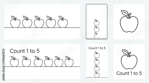 Educational worksheet featuring apple counting exercises for children.