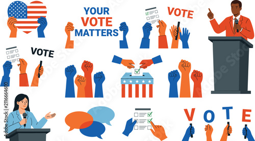 Canvastavla Voting and Democracy Flat Vector Illustration Collection Featuring Election Camp