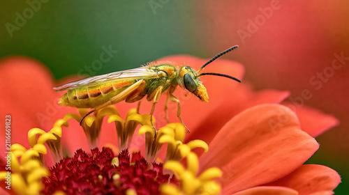 Fly on vibrant red and yellow flower petals