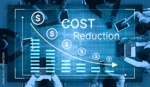 Canvas Print Cost Reduction Strategy in Business with Graphical Representation Showing Decline and Financial Growth Metrics