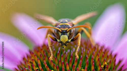 Bee Foraging on a Colorful Flower in a Garden