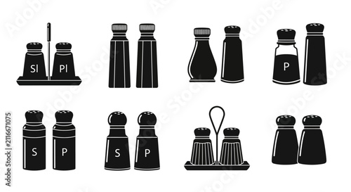 Fotografie Set of black and white salt and pepper shaker icons for kitchen and restaurant c