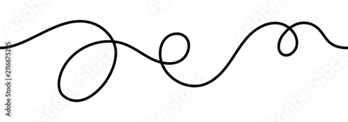 Curly organic line. Squiggle wavy and decorative ornament in editable stroke. Wiggly curvy doodle element isolated on white background. Freehand vector illustration. Seamless pattern