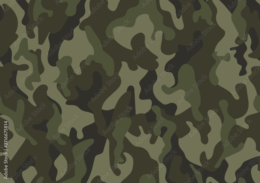 Fototapeta premium Full Seamless woodland camouflage pattern. Modern army print with organic shapes. Tactical background for outdoor accessories. Great for fabric, shirts, wallpaper, wraps.