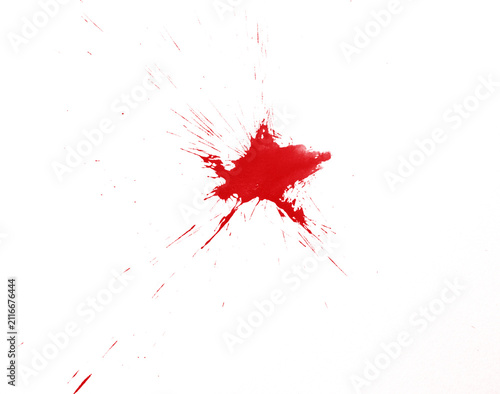 Hand-painted bright red watercolor paint splatter with vibrant pigment, dynamic ink splash, organic edges, and expressive brush textures. This isolated artistic design element is perfect for posters.