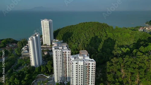 Penang city with residential buildings and street. Best aerial view drone
