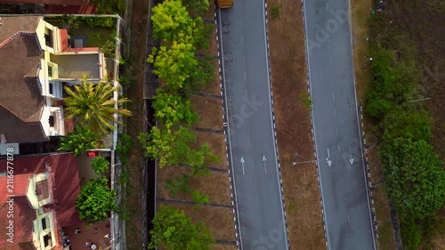 Penang city with residential buildings and street. Lovely aerial view drone