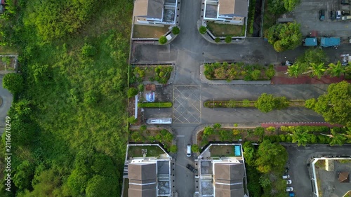 Penang city with residential buildings and street. Fantastic aerial view drone