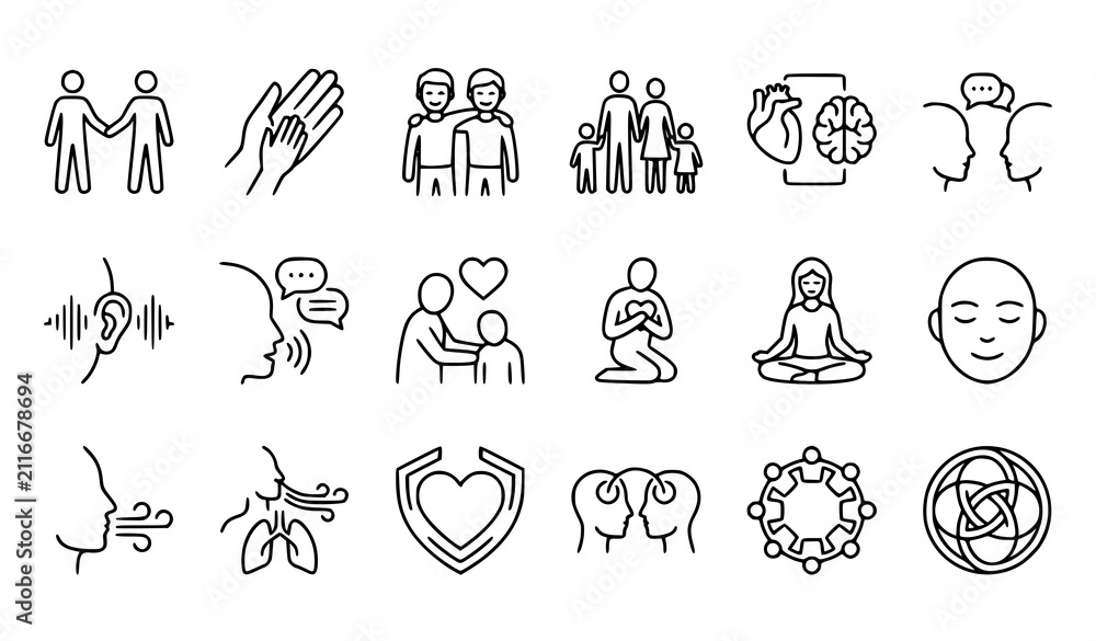 Fototapeta premium Interpersonal Relationship Mental Health and Peaceful Concept Line Icon Collection