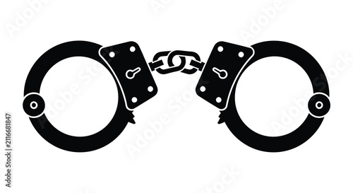 Принти на полотні A black silhouette illustration of metal handcuffs isolated on a white backgroun