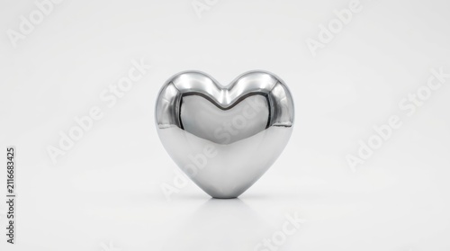 Shiny Silver Heart Shape Object Isolated on White Background.