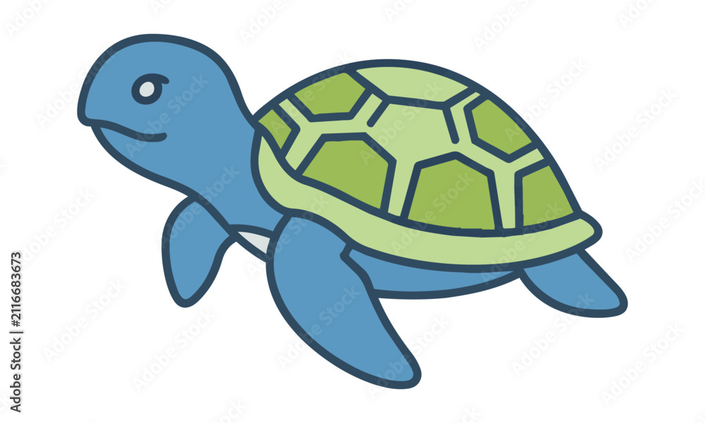 Fototapeta premium Minimalist icon of a small turtle with a geometric hexagonal shell pattern in a clean monoline style isolated on a white background, animal wildlife concept