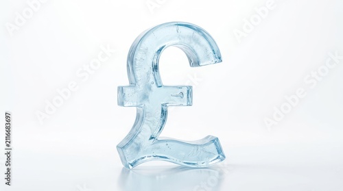 Transparent Glass Pound Sterling Symbol on White Background.