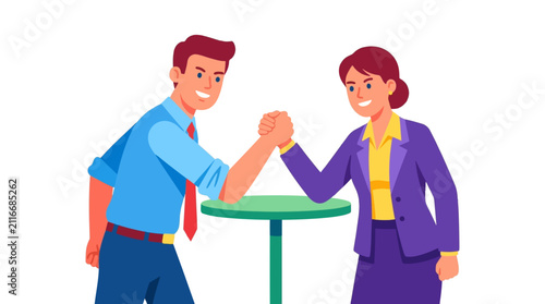 Business rivals arm wrestling to determine dominance