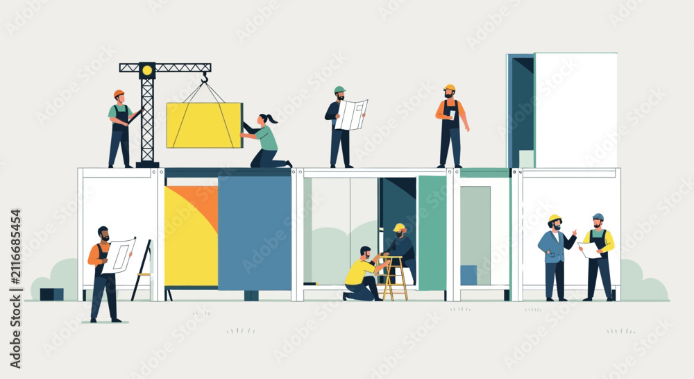 Fototapeta premium Construction team working on modern building project.