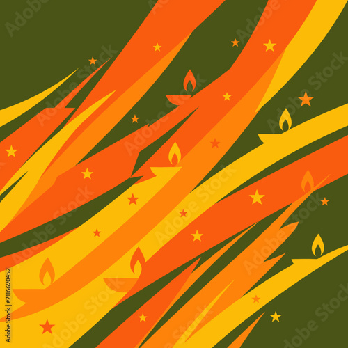 Abstract diwali background with orange diya lamps and stars pattern