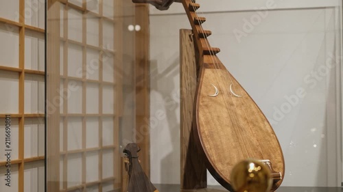 Satsuma Biwa traditional japanese biwa lute instrument on wooden Stand