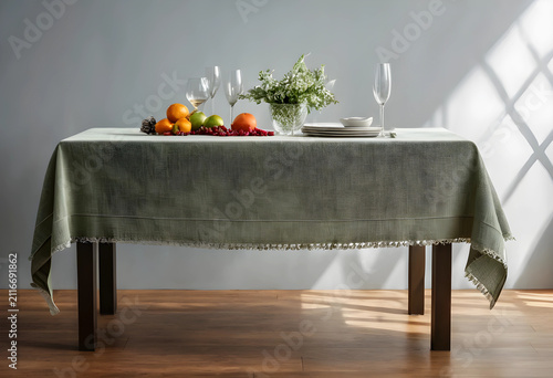Dining table with a green t...
