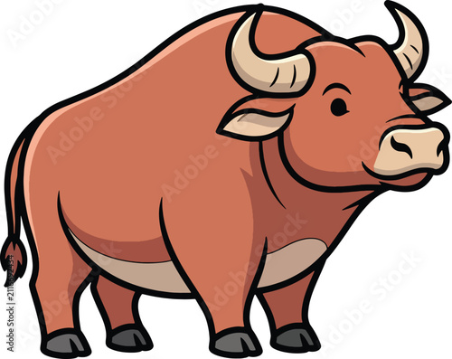 Illustrated Brown Bull Standing Isolated
