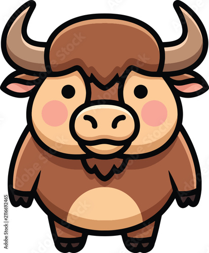 Illustrated Brown Bull Standing Isolated
