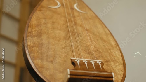 Traditional japanese biwa lute instrument on wooden Stand