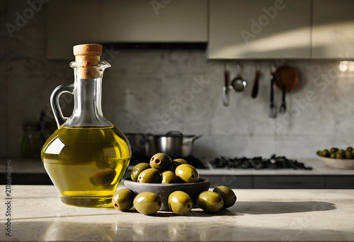 Olive oil in a glass carafe...