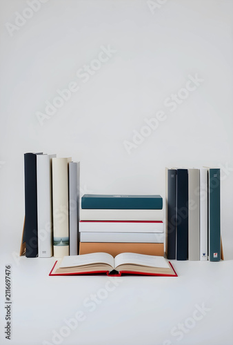 Open red book with multiple...