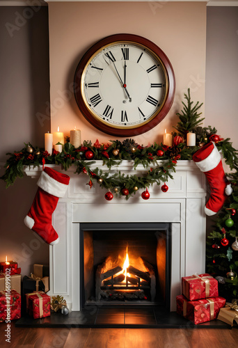 Christmas fireplace with bu...