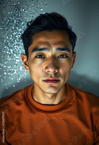 Young asian man with seriou...