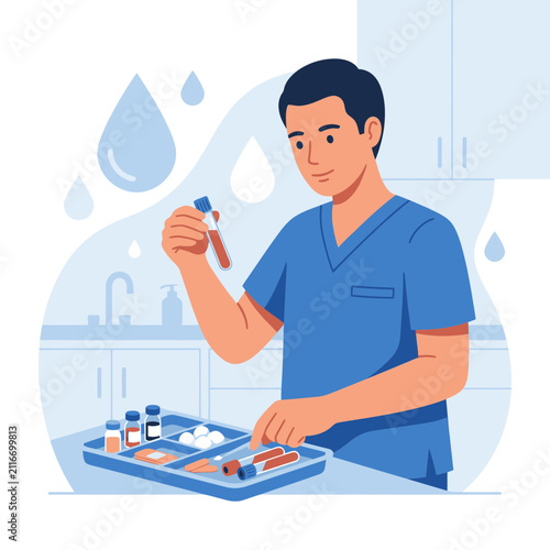 Medical Professional Conducts Blood Test in Laboratory Setting