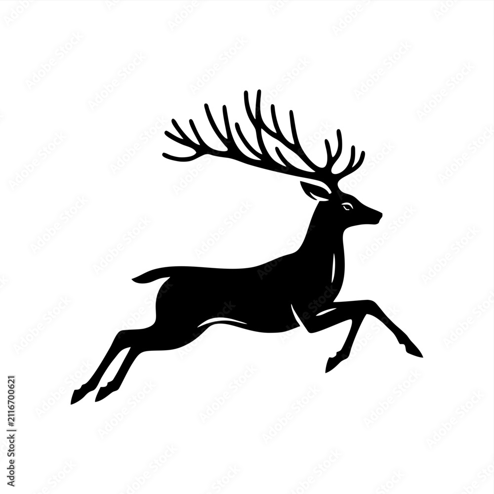 Fototapeta premium simple silhouette full body of deer stag jumping vector