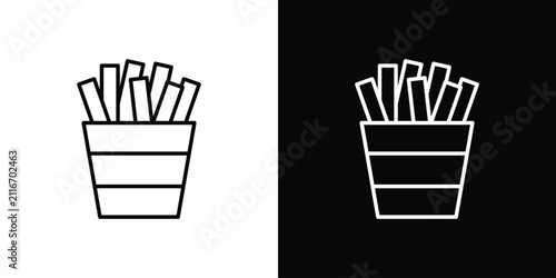 French fries icon black and white symbol group