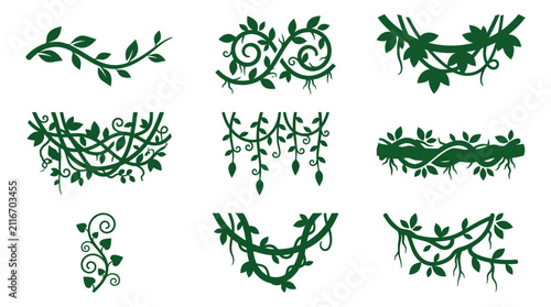 Hanging vines and decorative leaf border icon collection