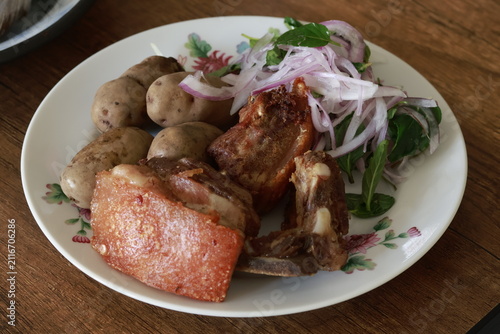 Authentic Peruvian fried pork (Chicharrón)