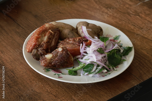 Authentic Peruvian fried pork (Chicharrón)