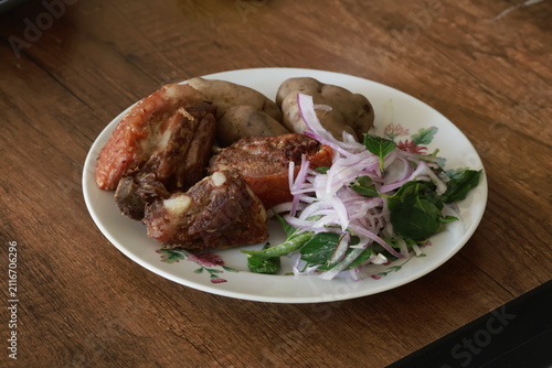 Authentic Peruvian fried pork (Chicharrón)