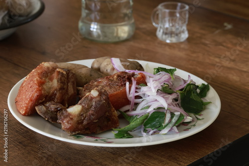 Authentic Peruvian fried pork (Chicharrón)