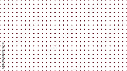 Maroon polka dot pattern on a white background, symmetrical grid of small dark red circles arranged in uniform rows and columns